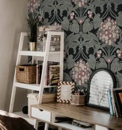 Seabrook Legacy Prints Floral Hydrangea Wallpaper - Ebony & Rose