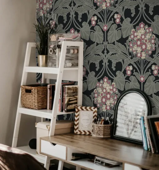 Seabrook Legacy Prints Floral Hydrangea Wallpaper - Ebony & Rose
