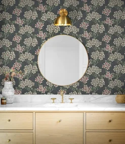 Seabrook Legacy Prints Floral Vine Wallpaper - Smoke & Laurel Green