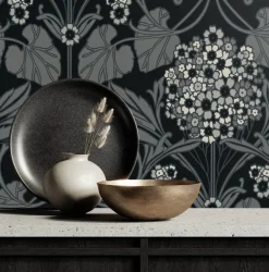 Seabrook Legacy Prints Floral Hydrangea Wallpaper - Ebony & Charcoal