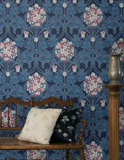 Seabrook Legacy Prints Floral Hydrangea Wallpaper - Naval Blue & Raspberry