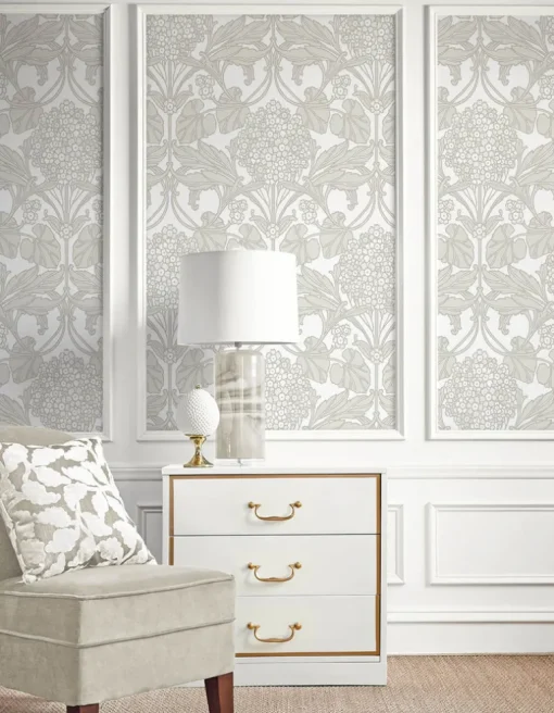 Seabrook Legacy Prints Floral Hydrangea Wallpaper - Pale Oak & Pearl