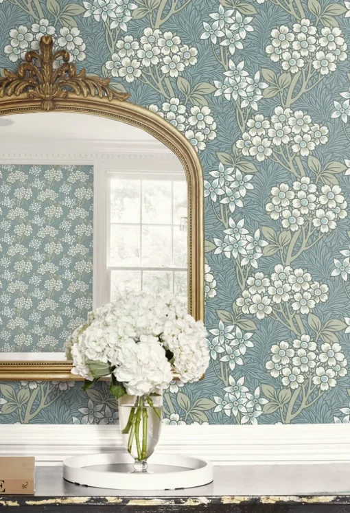 Seabrook Legacy Prints Floral Vine Wallpaper - Stream Blue & Sage