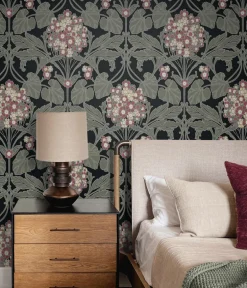 Seabrook Legacy Prints Floral Hydrangea Wallpaper - Ebony & Rose