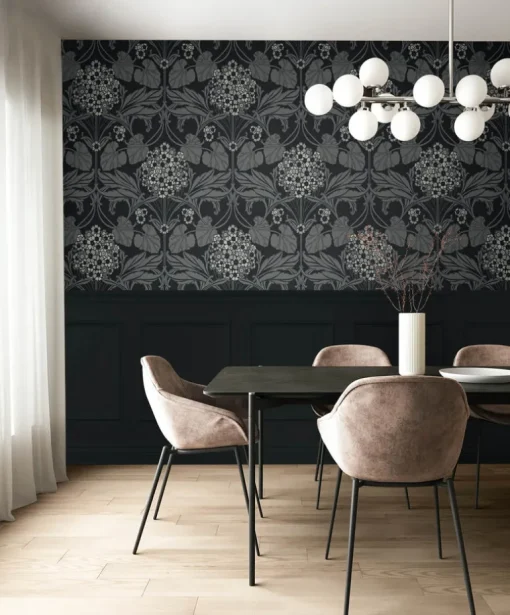 Seabrook Legacy Prints Floral Hydrangea Wallpaper - Ebony & Charcoal