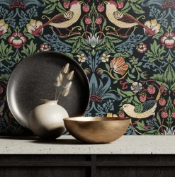 Seabrook Legacy Prints Fragaria Garden Wallpaper - Ebony