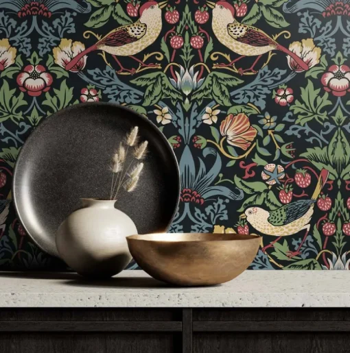 Seabrook Legacy Prints Fragaria Garden Wallpaper - Ebony