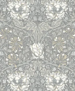Seabrook Legacy Prints Ogee Flora Wallpaper - Stone Grey & Desert Sand