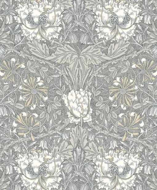 Seabrook Legacy Prints Ogee Flora Wallpaper - Stone Grey & Desert Sand