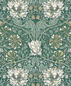 Seabrook Legacy Prints Ogee Flora Wallpaper - Everglades & Buttercup