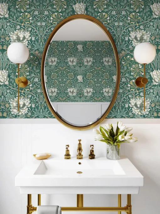 Seabrook Legacy Prints Ogee Flora Wallpaper - Everglades & Buttercup