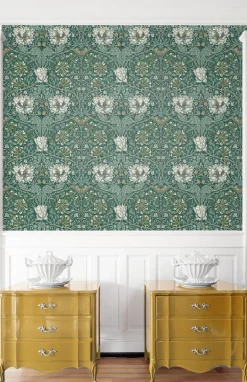 Seabrook Legacy Prints Ogee Flora Wallpaper - Everglades & Buttercup