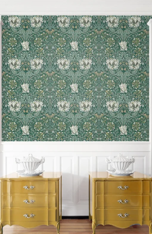 Seabrook Legacy Prints Ogee Flora Wallpaper - Everglades & Buttercup