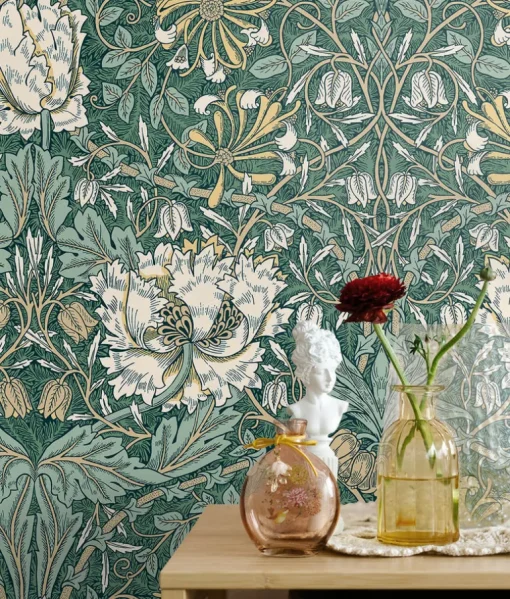 Seabrook Legacy Prints Ogee Flora Wallpaper - Everglades & Buttercup
