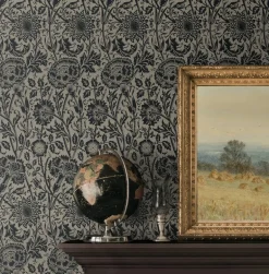 Seabrook Legacy Prints Tonal Floral Trail Wallpaper - Taupe & Ebony