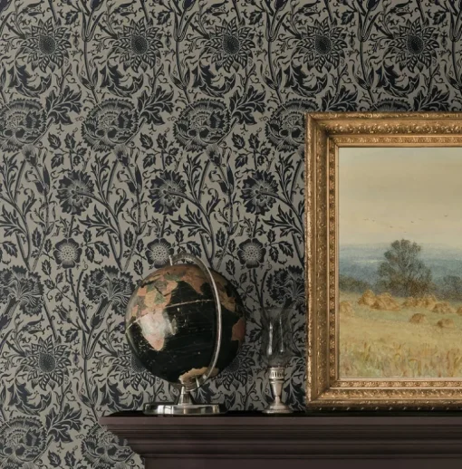 Seabrook Legacy Prints Tonal Floral Trail Wallpaper - Taupe & Ebony