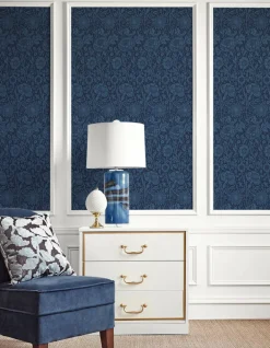 Seabrook Legacy Prints Tonal Floral Trail Wallpaper - Marine Blue