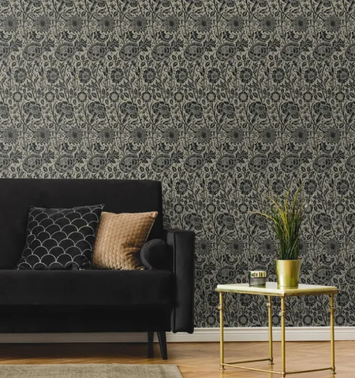Seabrook Legacy Prints Tonal Floral Trail Wallpaper - Taupe & Ebony