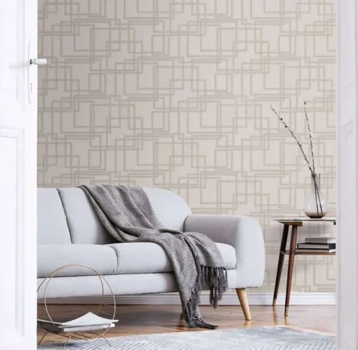 Seabrook Mondrian Bauhaus Wallpaper - Warm Grey