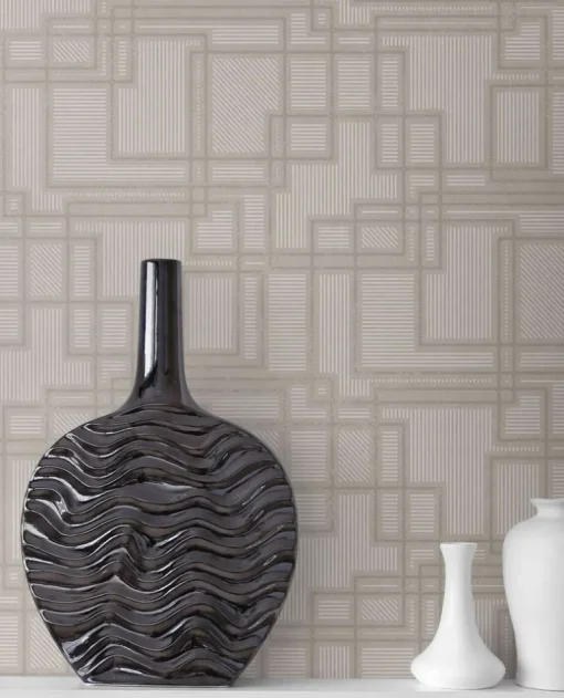 Seabrook Mondrian Bauhaus Wallpaper - Warm Grey