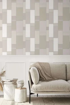 Seabrook Mondrian De Stijl Wallpaper - Soft Sage & Silver
