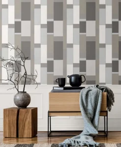 Seabrook Mondrian De Stijl Wallpaper - Steel & Silver