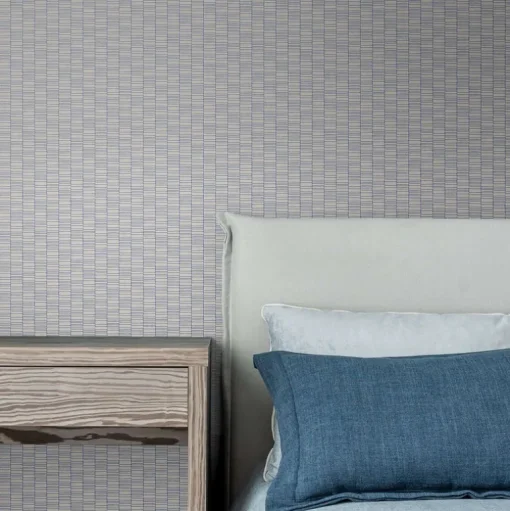Seabrook Mondrian Deco Spliced Stripe Wallpaper - Ivory & Cobalt