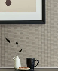 Seabrook Mondrian Deco Spliced Stripe Wallpaper - Nobel Grey