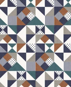 Seabrook Mondrian Lozenge Wallpaper - Indigo & Burnt Orange