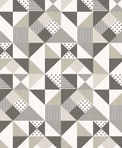 Seabrook Mondrian Lozenge Wallpaper - Steel & Pavestone