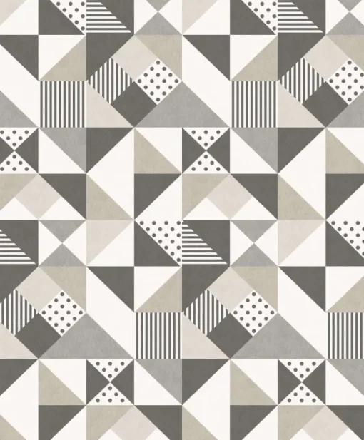 Seabrook Mondrian Lozenge Wallpaper - Steel & Pavestone