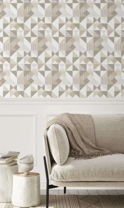 Seabrook Mondrian Lozenge Wallpaper - Latte & Grey