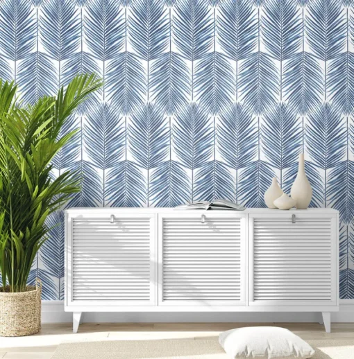 Seabrook Paradise Palm Wallpaper - Coastal Blue