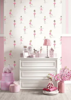 Seabrook Playdate Adventure Tiny Dancers Wallpaper - Pink & White