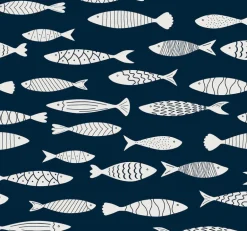 Seabrook Summer House Bay Fish Wallpaper - Deep Seas