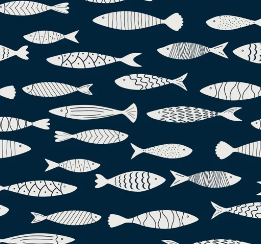 Seabrook Summer House Bay Fish Wallpaper - Deep Seas