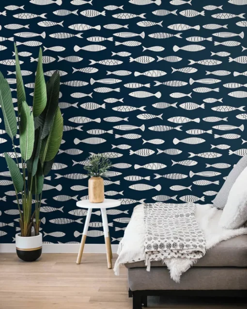 Seabrook Summer House Bay Fish Wallpaper - Deep Seas