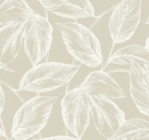 Seabrook Summer House Beckett Sketched Leaves Wallpaper - Oat