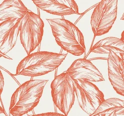 Seabrook Summer House Beckett Sketched Leaves Wallpaper - Rich Coral