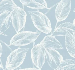 Seabrook Summer House Beckett Sketched Leaves Wallpaper - Baby Blue