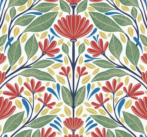 Seabrook Summer House Carmela Folk Floral Wallpaper - Primaries