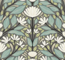 Seabrook Summer House Carmela Folk Floral Wallpaper - Spirit Grey