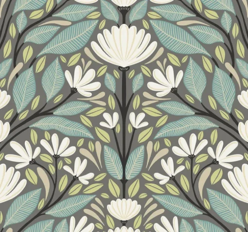 Seabrook Summer House Carmela Folk Floral Wallpaper - Spirit Grey