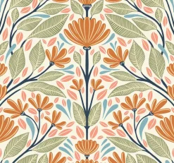 Seabrook Summer House Carmela Folk Floral Wallpaper - Summer Ends