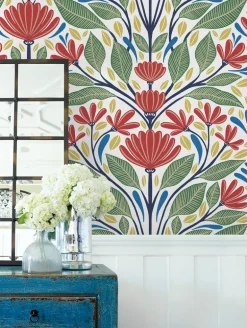 Seabrook Summer House Carmela Folk Floral Wallpaper - Primaries