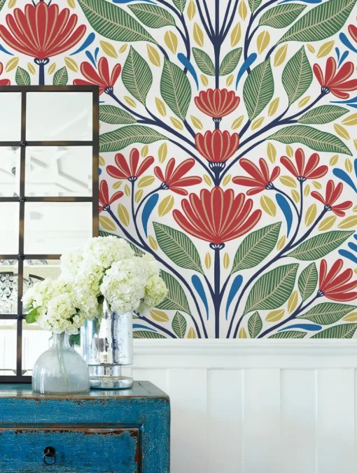 Seabrook Summer House Carmela Folk Floral Wallpaper - Primaries