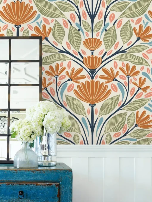 Seabrook Summer House Carmela Folk Floral Wallpaper - Summer Ends