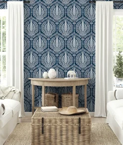 Seabrook Summer House Cyrus Harvest Wallpaper - Rich Navy