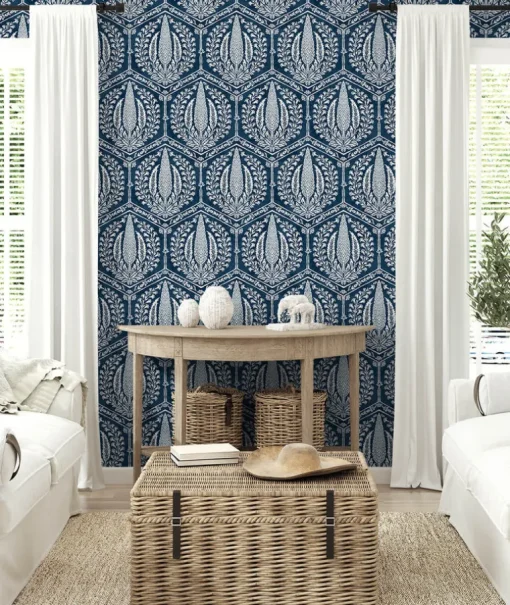 Seabrook Summer House Cyrus Harvest Wallpaper - Rich Navy