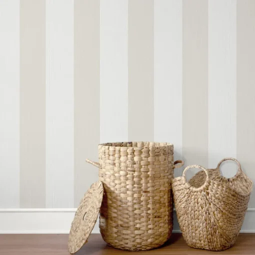 Seabrook Summer House Dylan Striped Stringcloth Wallpaper - Ice